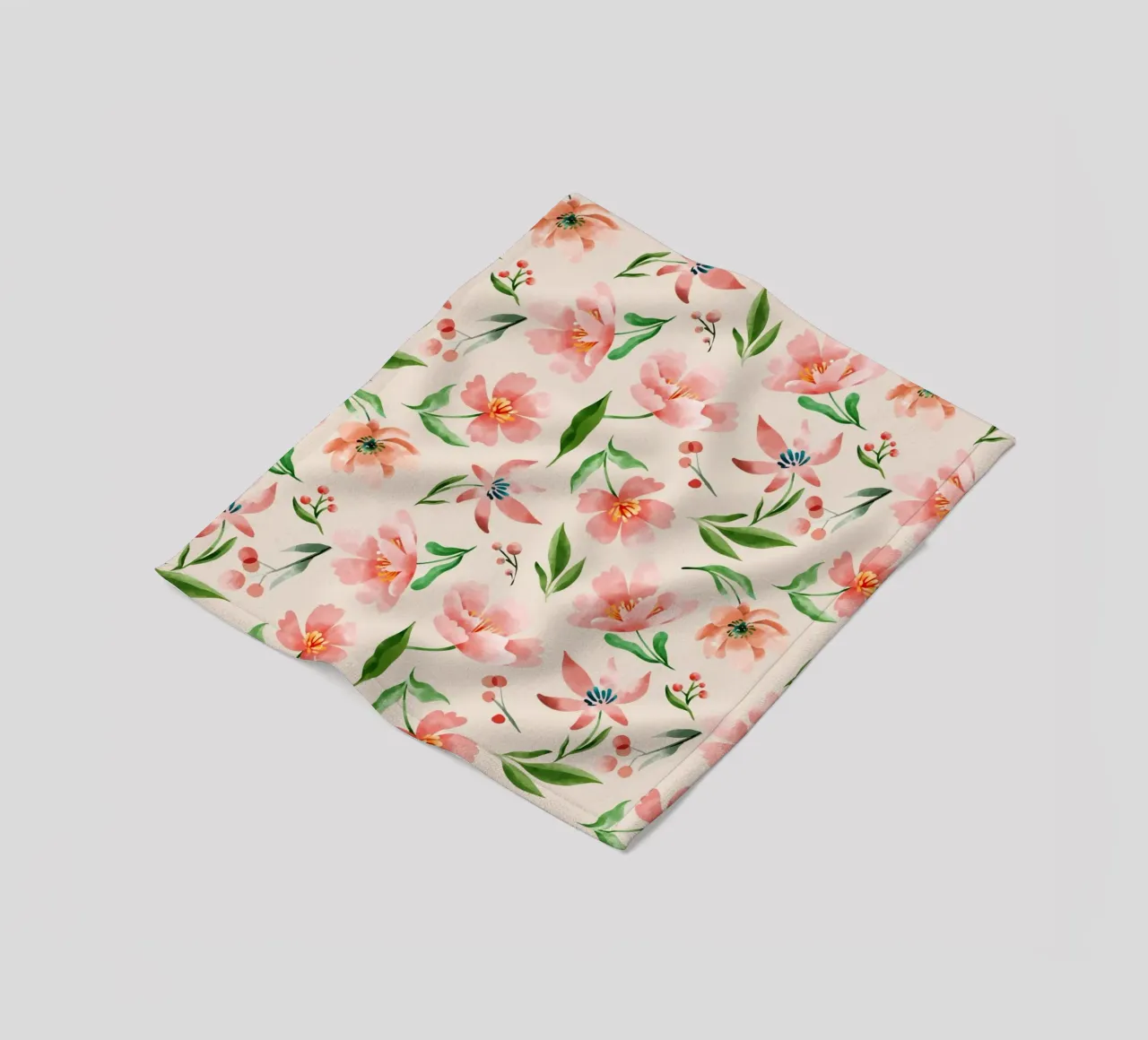 Delicate pattern of flowers and plants on a salmon backgroun fleece blanket by The joy of home