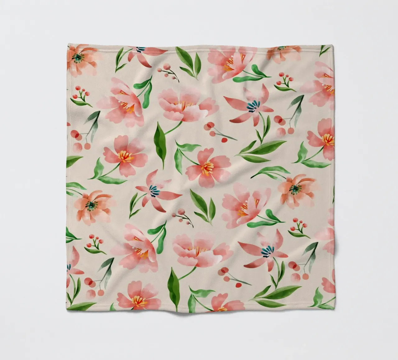 Delicate pattern of flowers and plants on a salmon backgroun fleece blanket by The joy of home