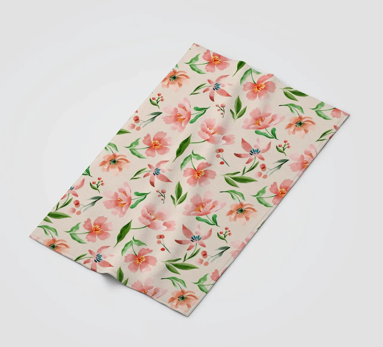 Delicate pattern of flowers and plants on a salmon backgroun fleece blanket by The joy of home