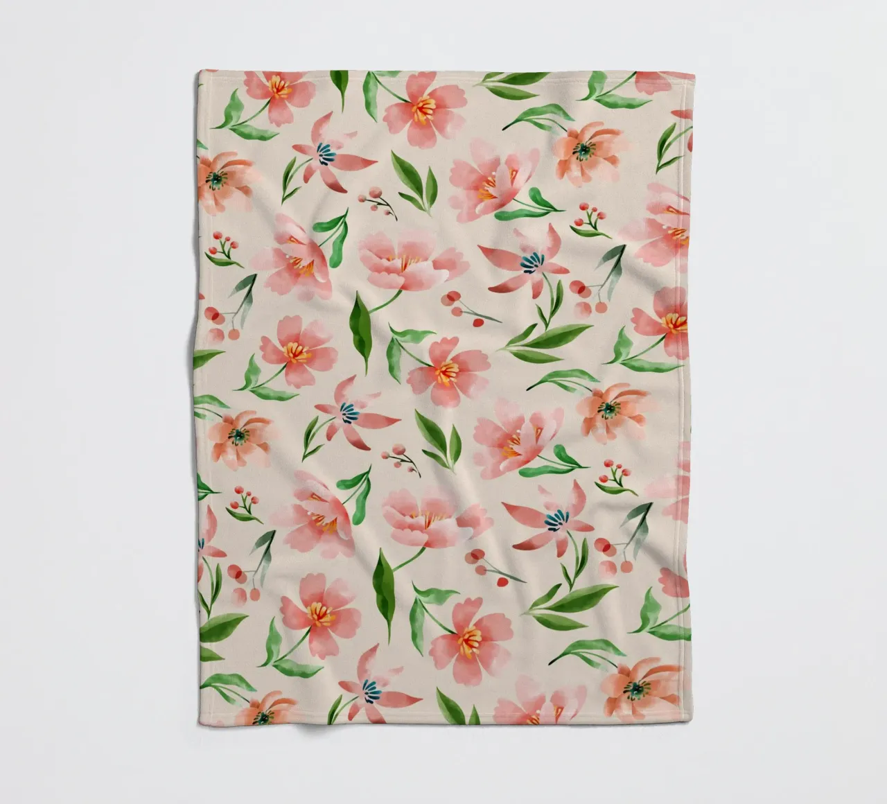 Delicate pattern of flowers and plants on a salmon backgroun fleece blanket by The joy of home
