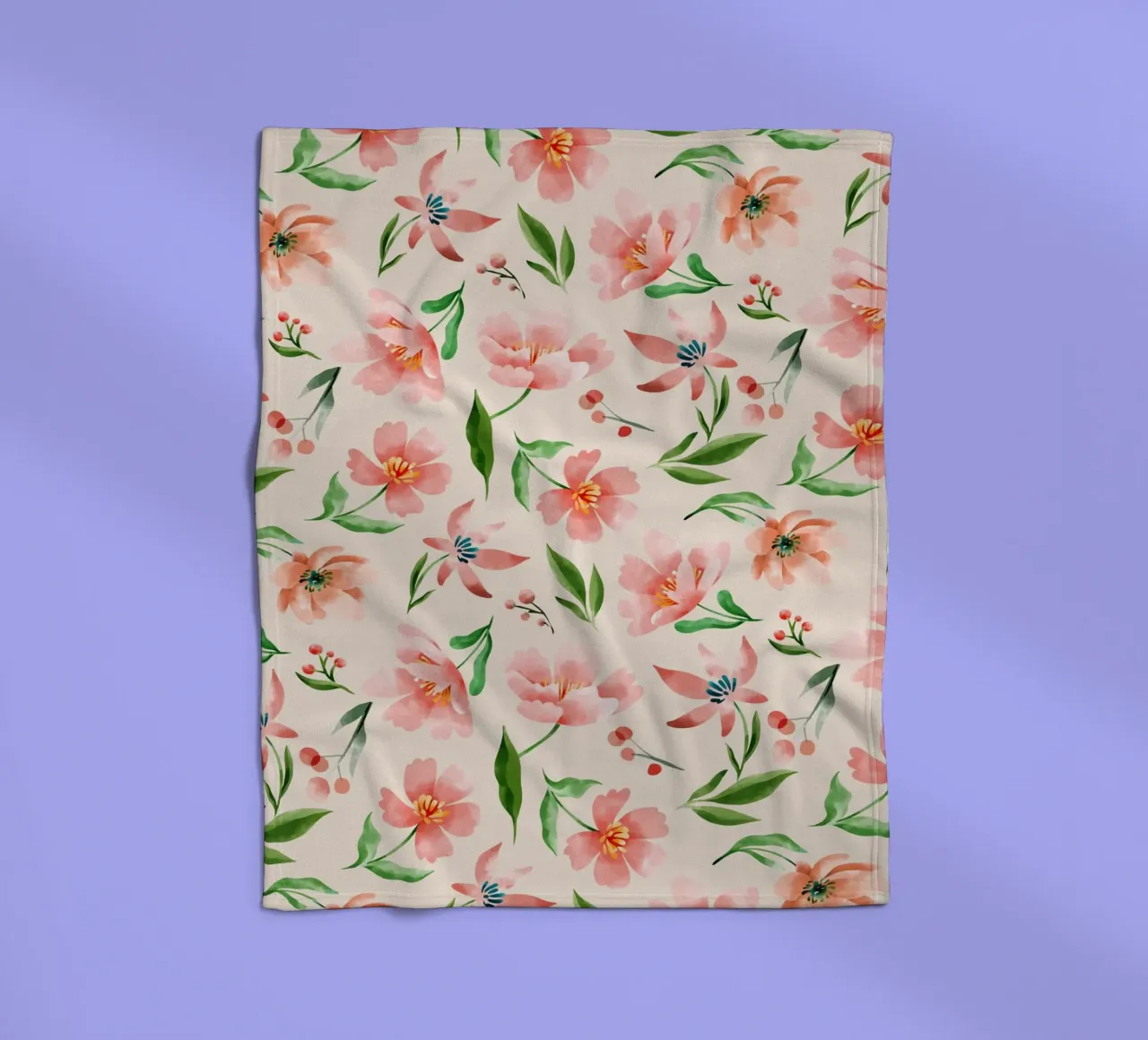 Delicate pattern of flowers and plants on a salmon backgroun fleece blanket by The joy of home