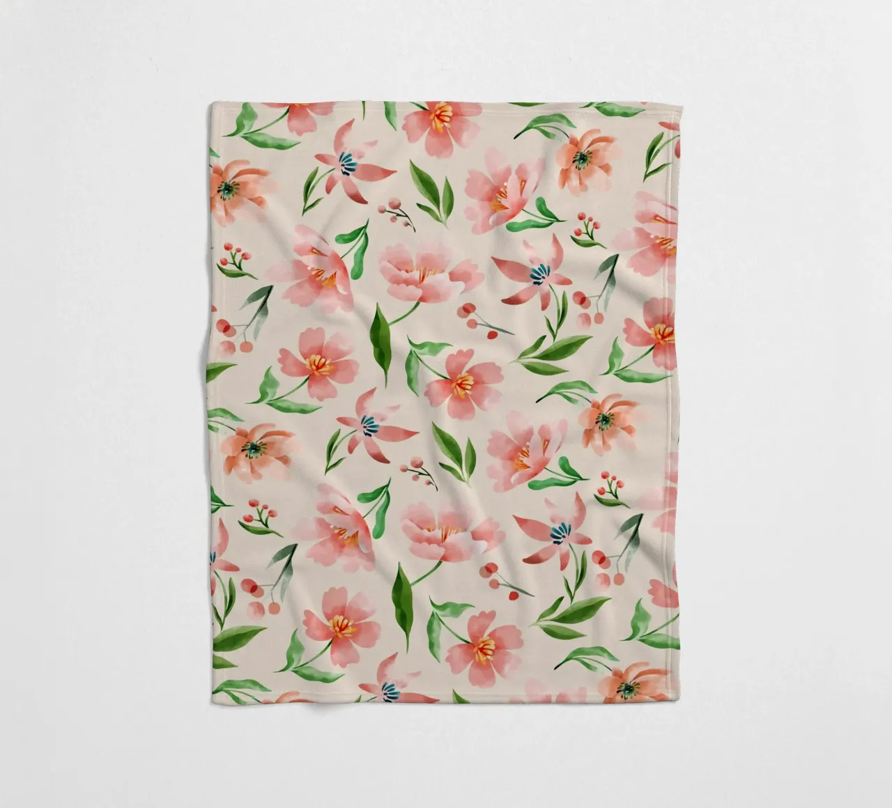 Delicate pattern of flowers and plants on a salmon backgroun fleece blanket by The joy of home