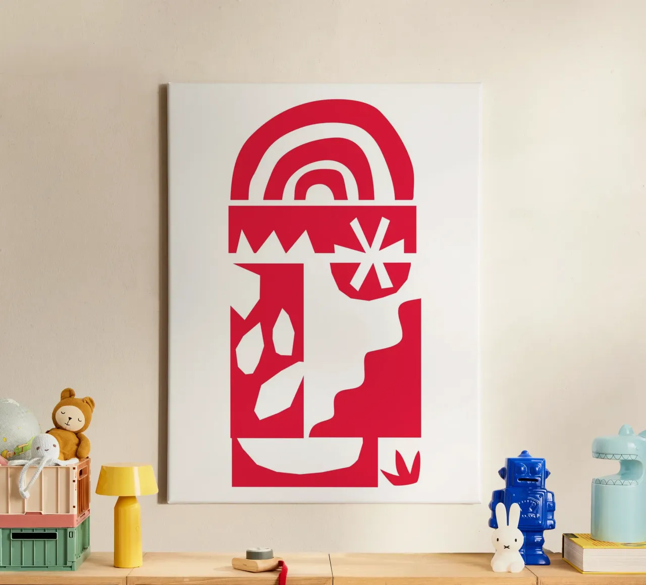 Forme grafiche rosse tela con Cornice a cassetta da Kim Hubball Studio