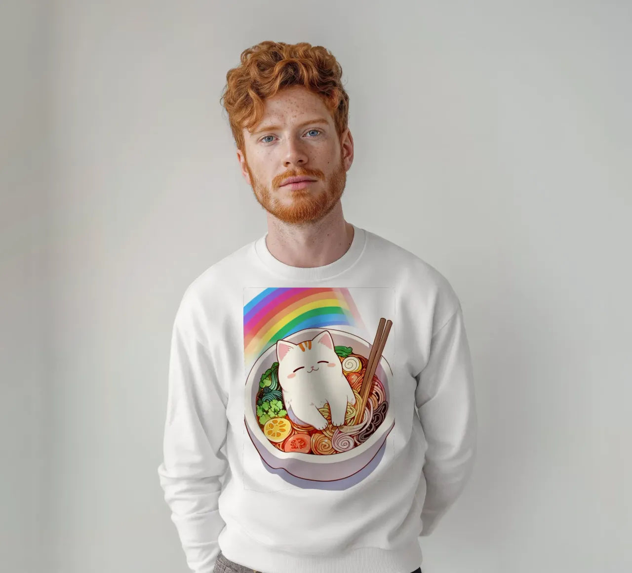 Rainbow Noodles with a Cozy Cat felpa da NEKKI