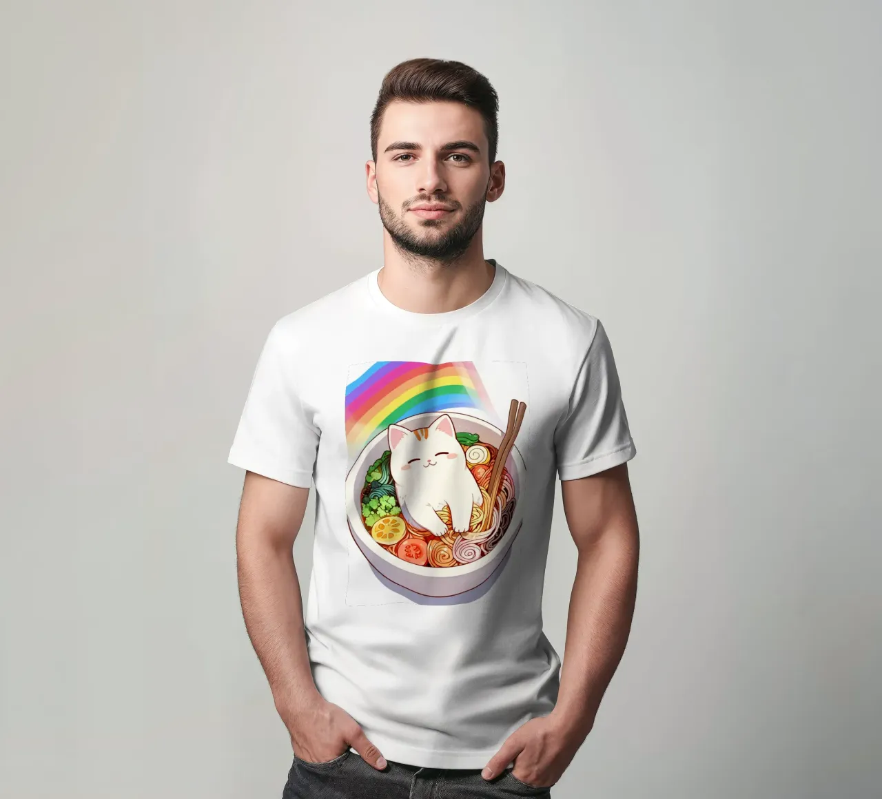 Rainbow Noodles with a Cozy Cat t-shirt da NEKKI
