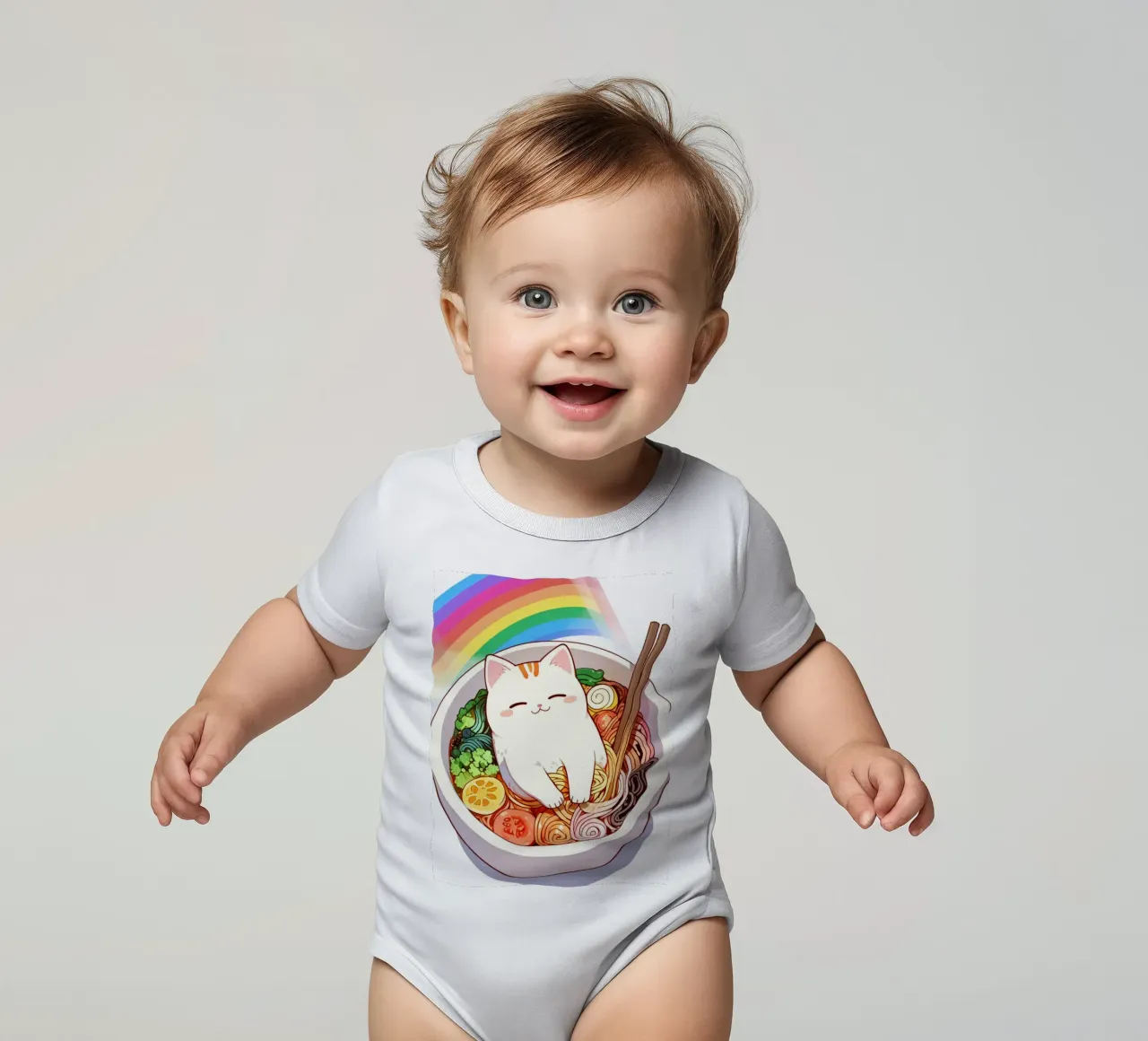 Rainbow Noodles with a Cozy Cat body neonato maniche corte da NEKKI