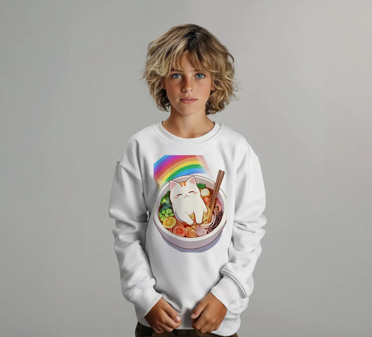 Rainbow Noodles with a Cozy Cat felpa bambino da NEKKI