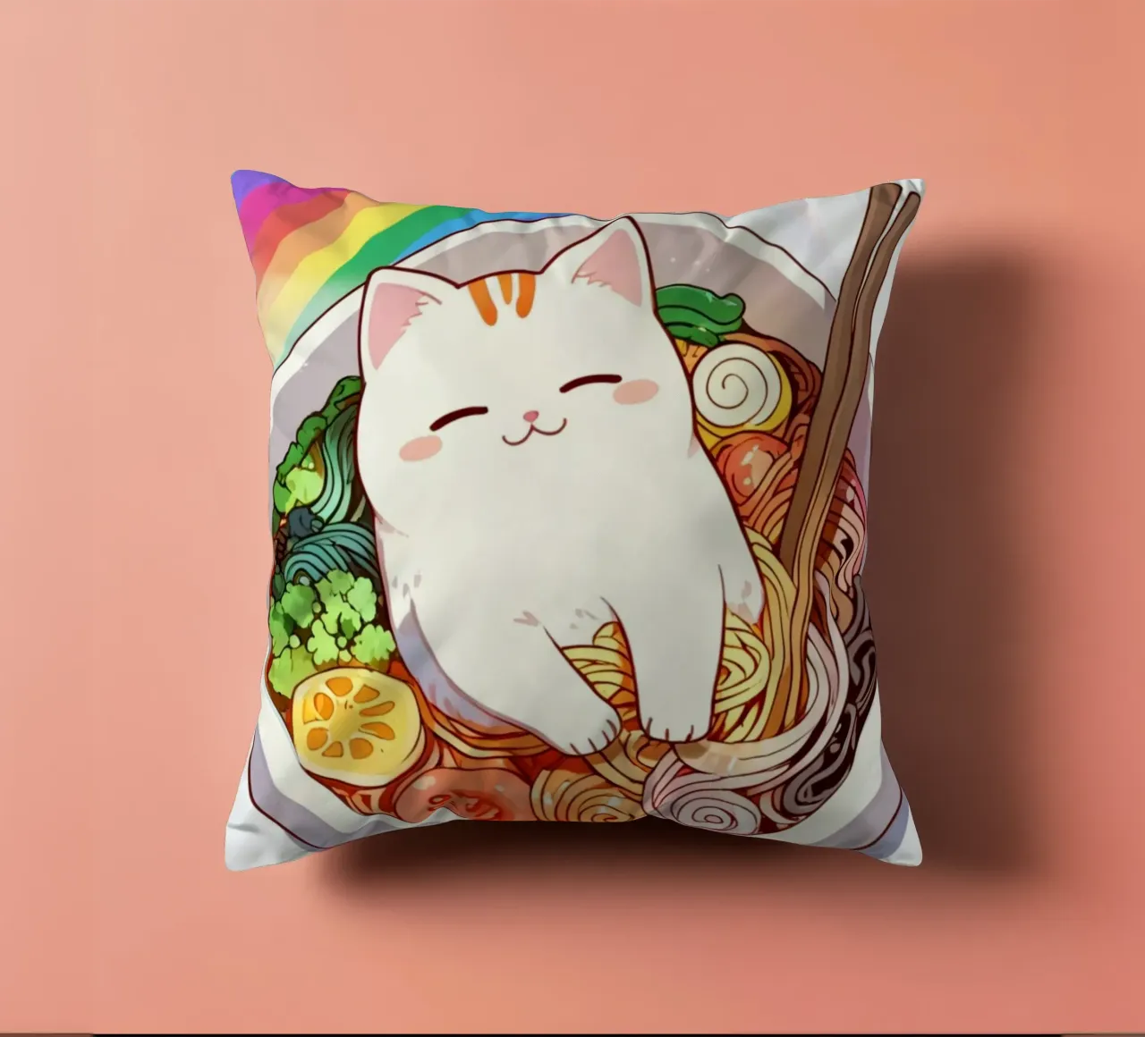 Rainbow Noodles with a Cozy Cat cuscino da NEKKI