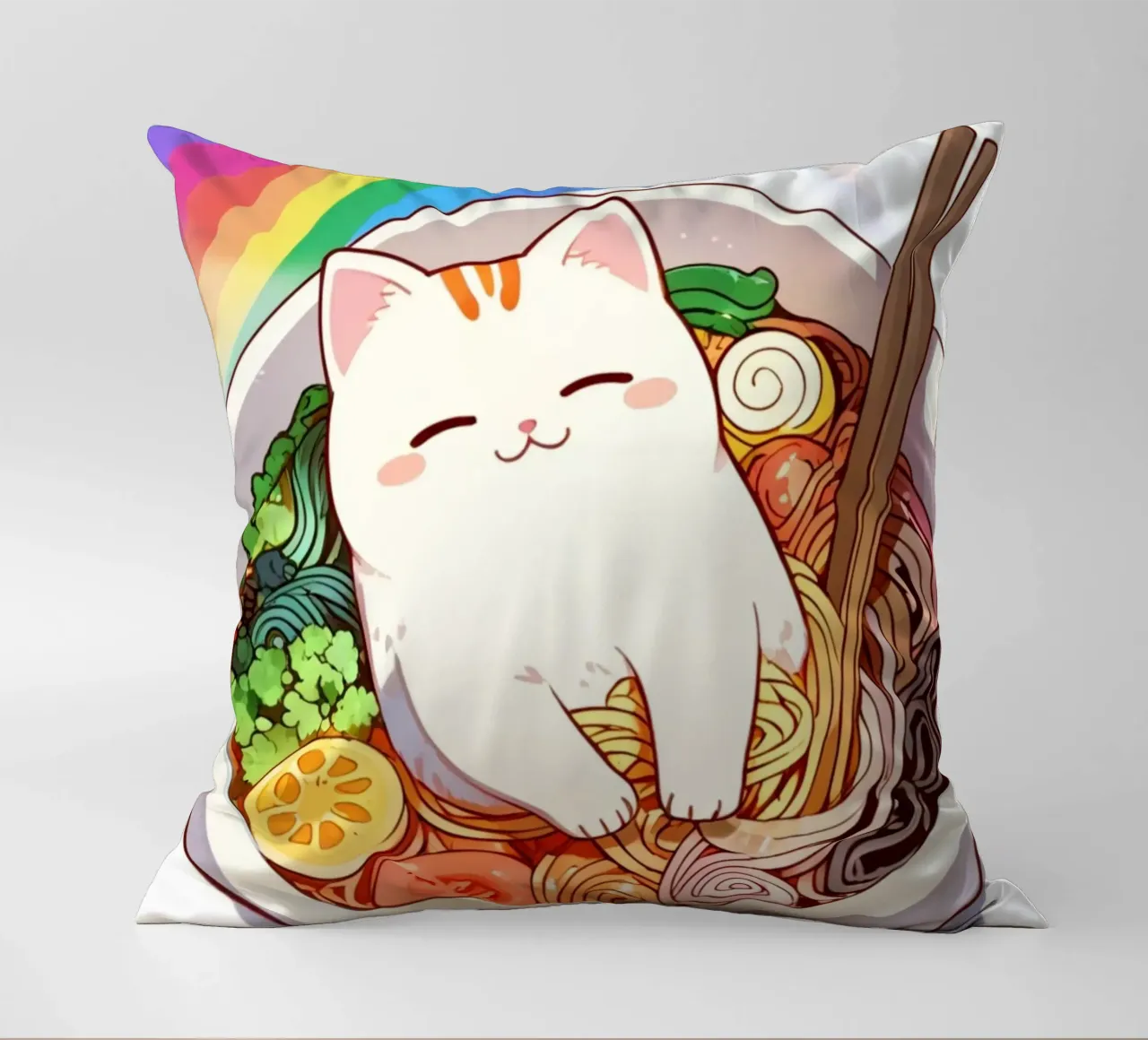 Rainbow Noodles with a Cozy Cat cuscino da NEKKI