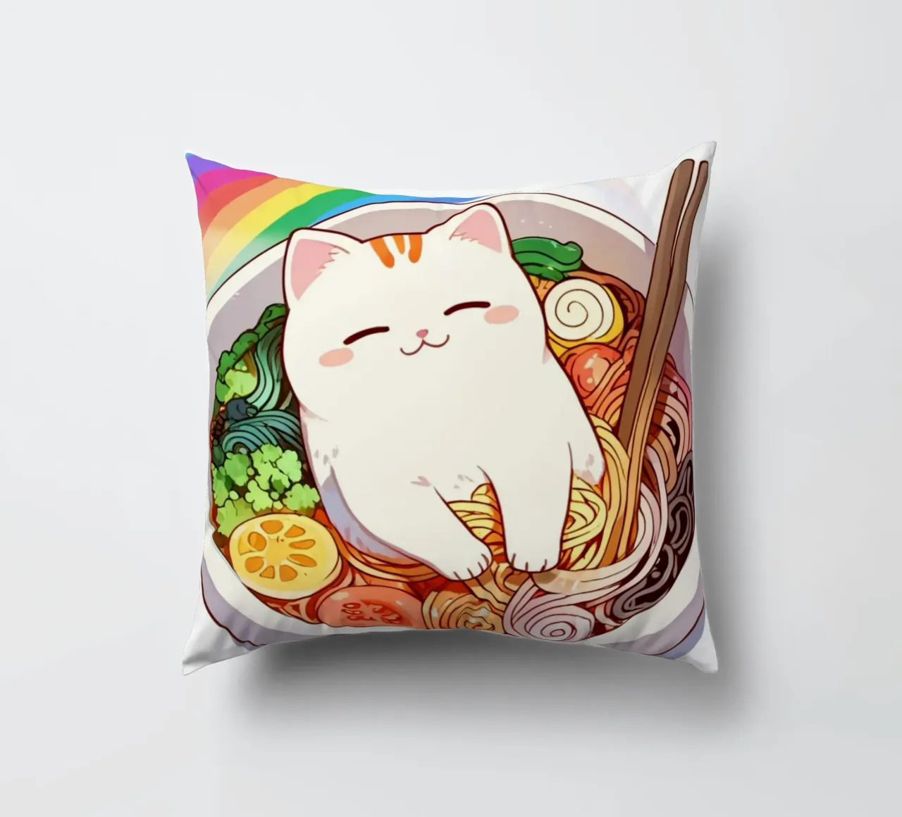 Rainbow Noodles with a Cozy Cat cuscino da NEKKI