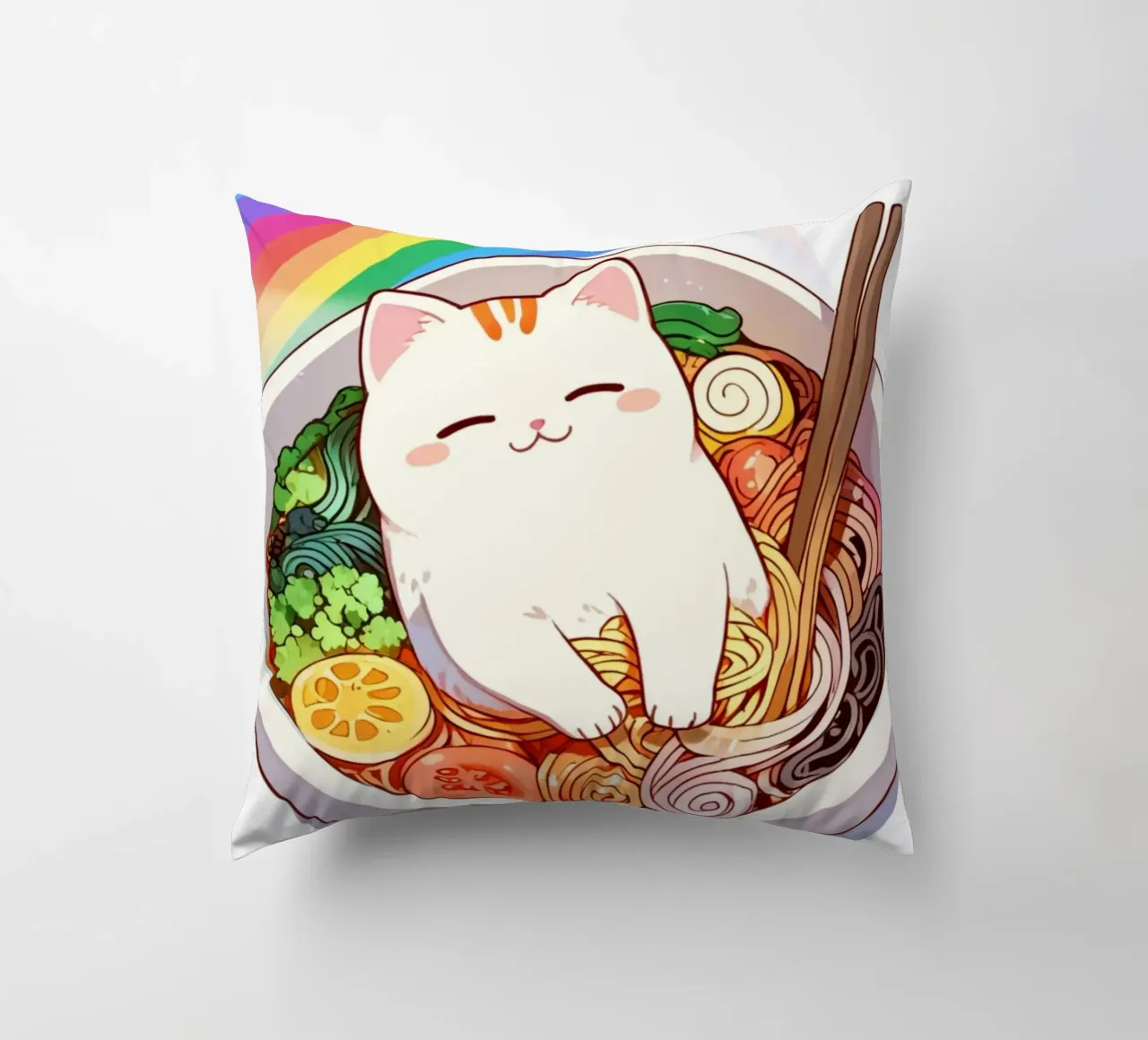Rainbow Noodles with a Cozy Cat cuscino da NEKKI