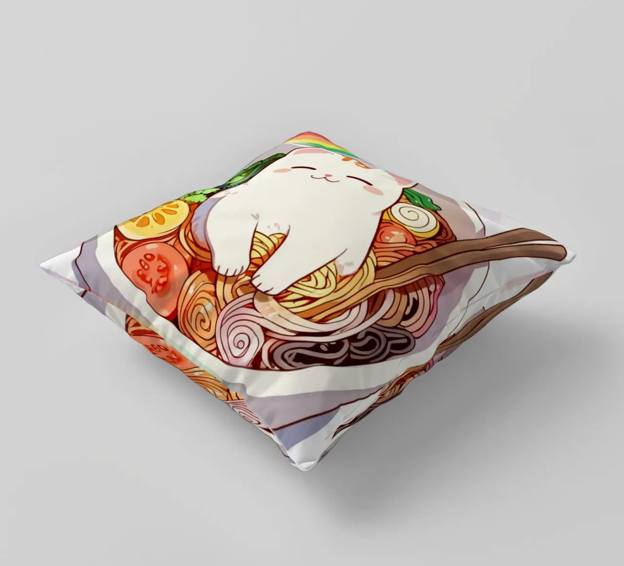Rainbow Noodles with a Cozy Cat cuscino da NEKKI