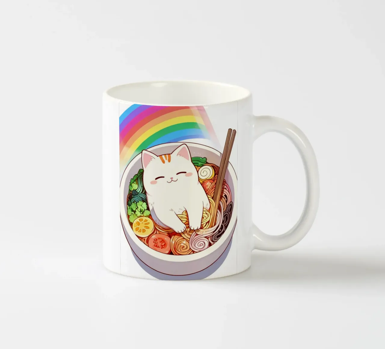 Rainbow Noodles with a Cozy Cat tazza in ceramica da NEKKI