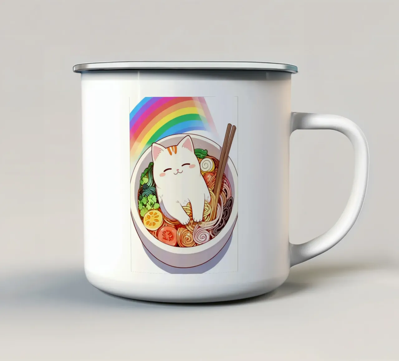 Rainbow Noodles with a Cozy Cat tazza in smalto da NEKKI