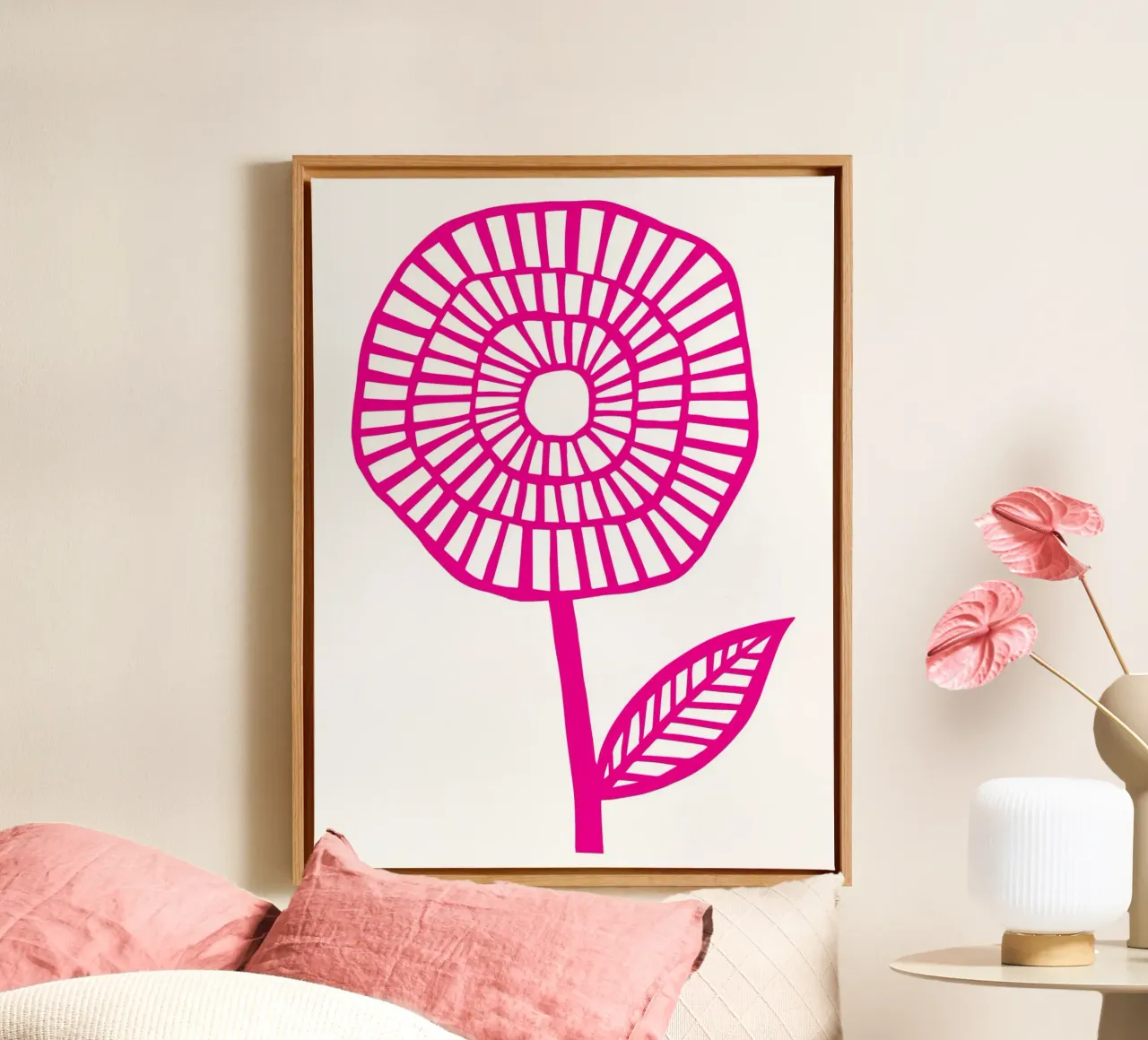 Grote Roze Bloem canvas met Baklijst van Kim Hubball Studio