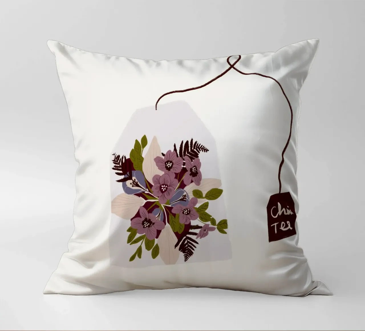 Teebeutel Chai-Tee mit Blumen cuscino da Sophie Augustin Illustration