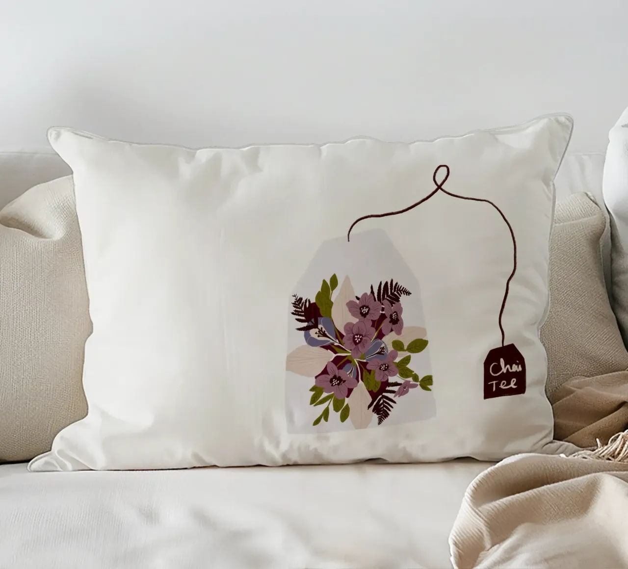 Teebeutel Chai-Tee mit Blumen cuscino da Sophie Augustin Illustration