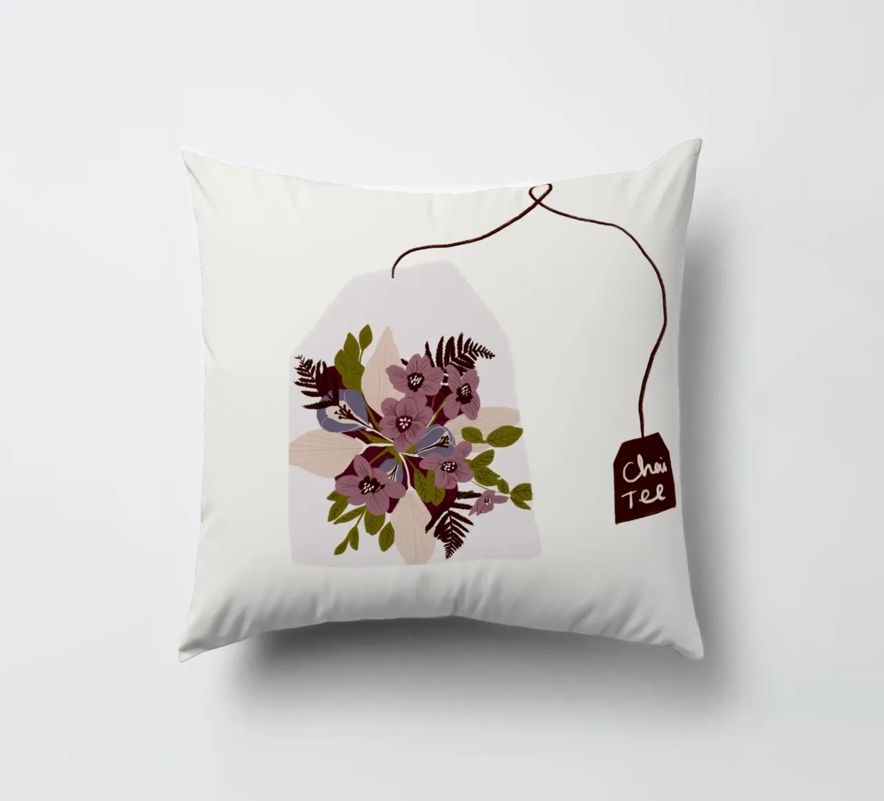 Teebeutel Chai-Tee mit Blumen cuscino da Sophie Augustin Illustration