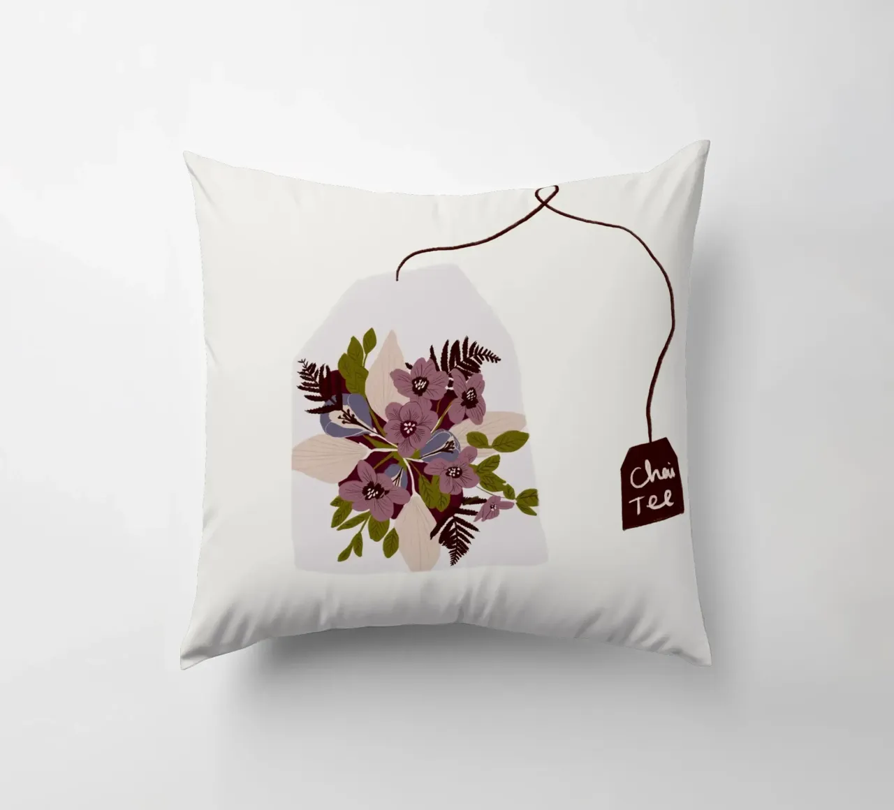 Teebeutel Chai-Tee mit Blumen cuscino da Sophie Augustin Illustration
