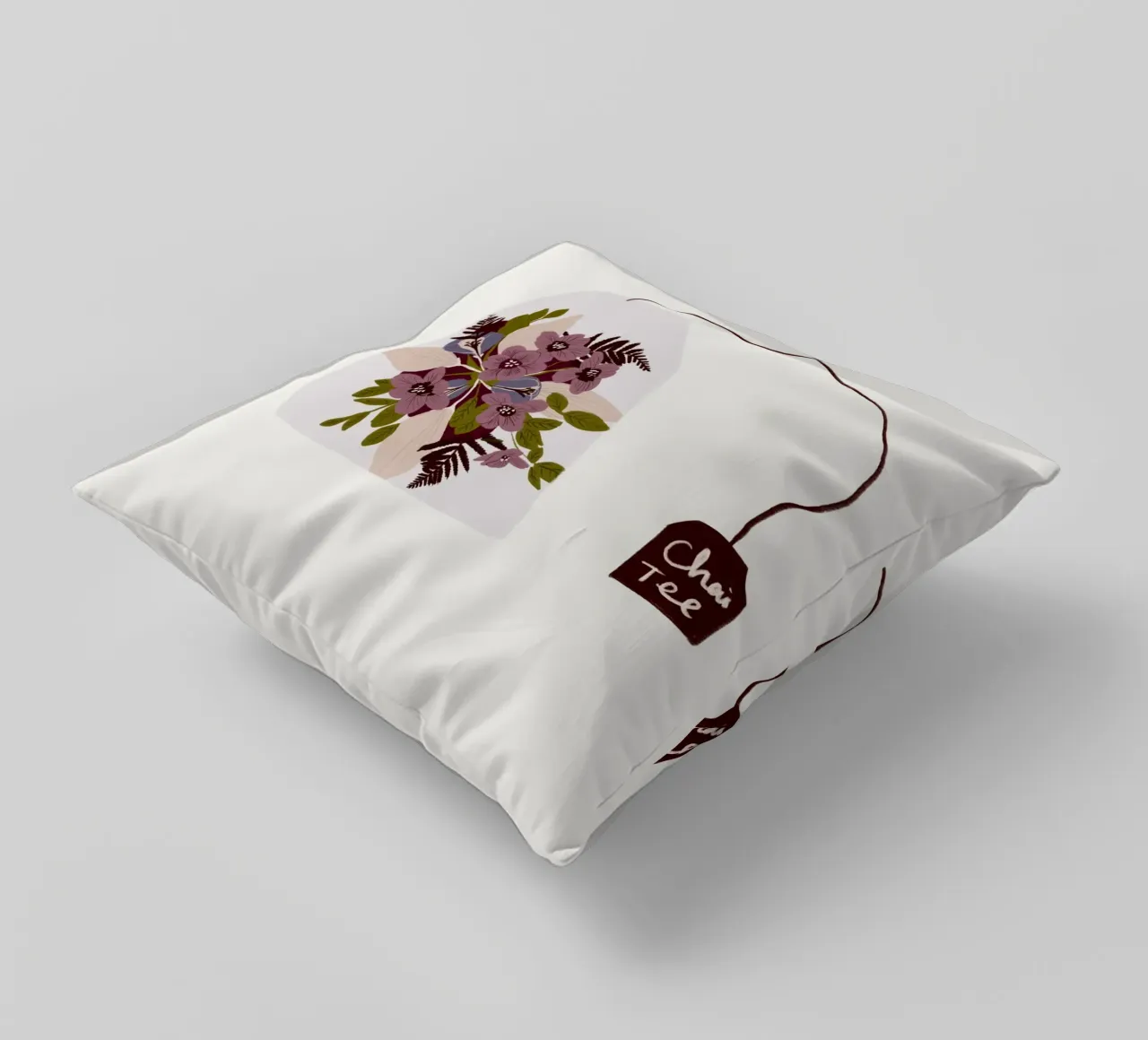 Teebeutel Chai-Tee mit Blumen cuscino da Sophie Augustin Illustration