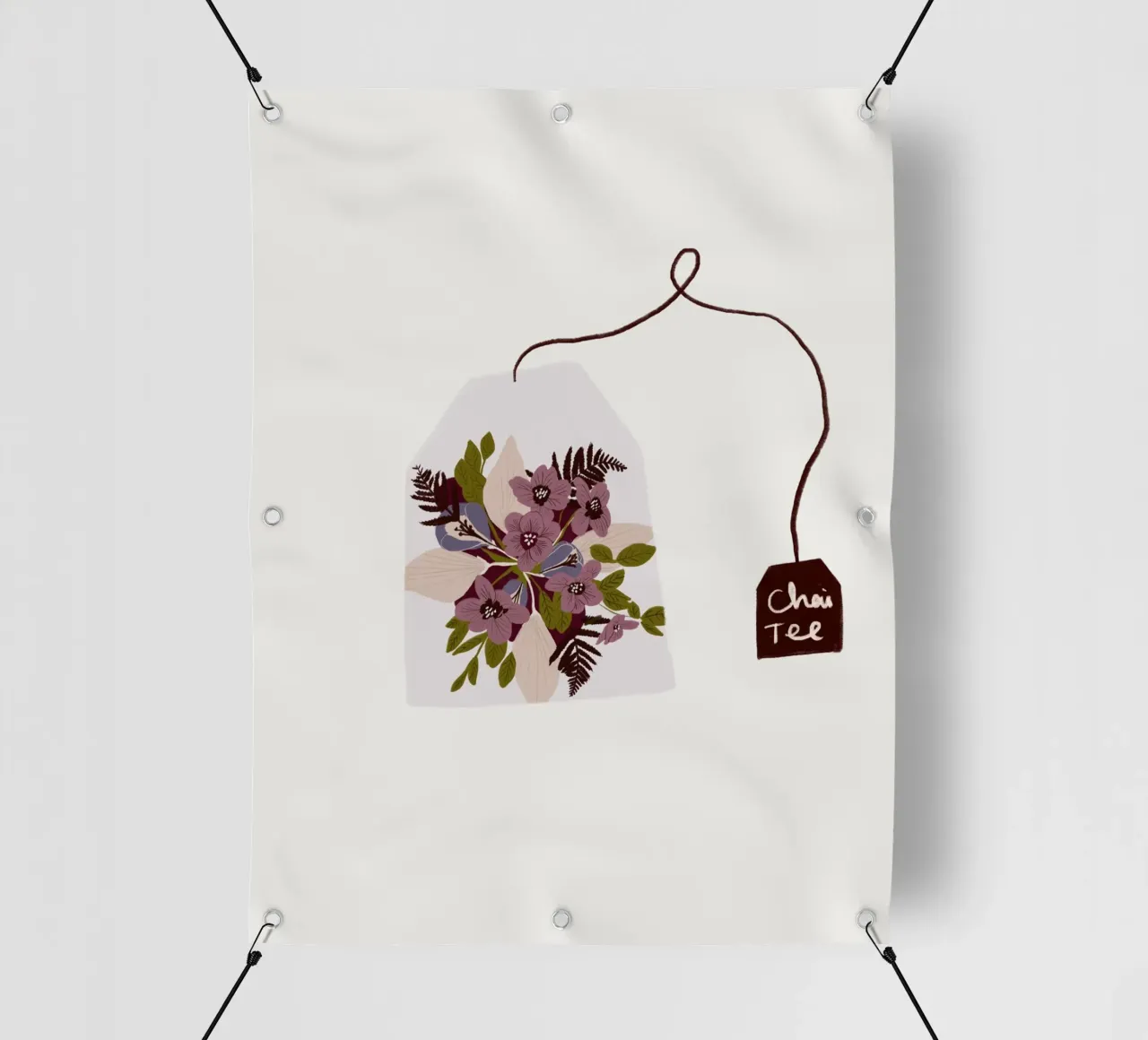 Teebeutel Chai-Tee mit Blumen telo in pvc da Sophie Augustin Illustration