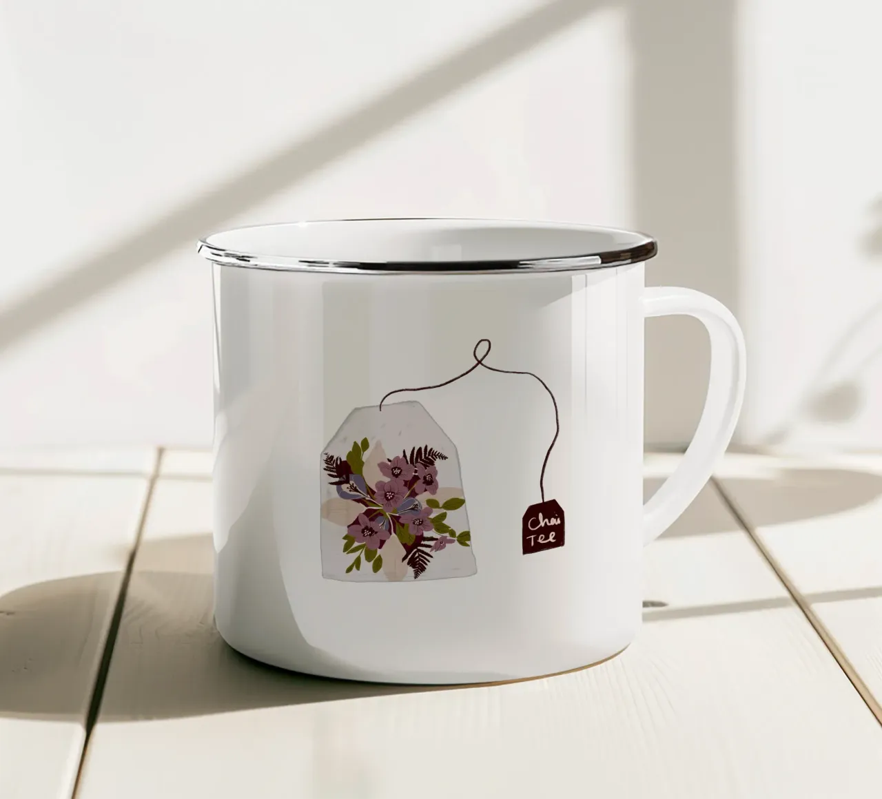 Teebeutel Chai-Tee mit Blumen tazza in smalto da Sophie Augustin Illustration
