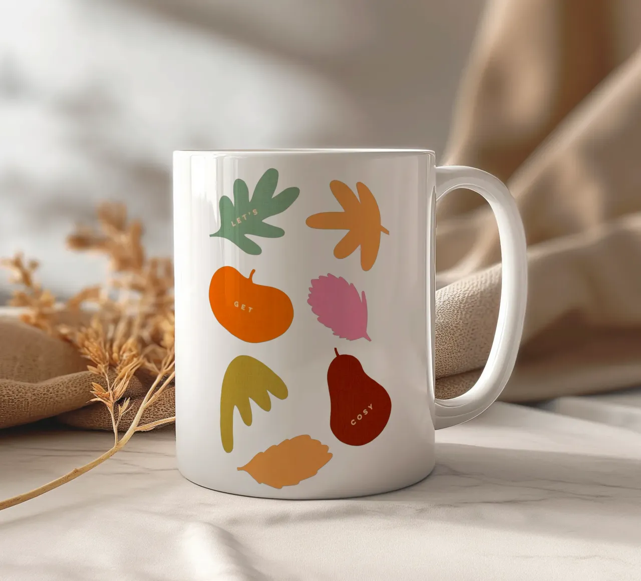 Accogliamoci - Icone autunnali retrò di foglie e raccolto tazza in ceramica da Dominique Vari