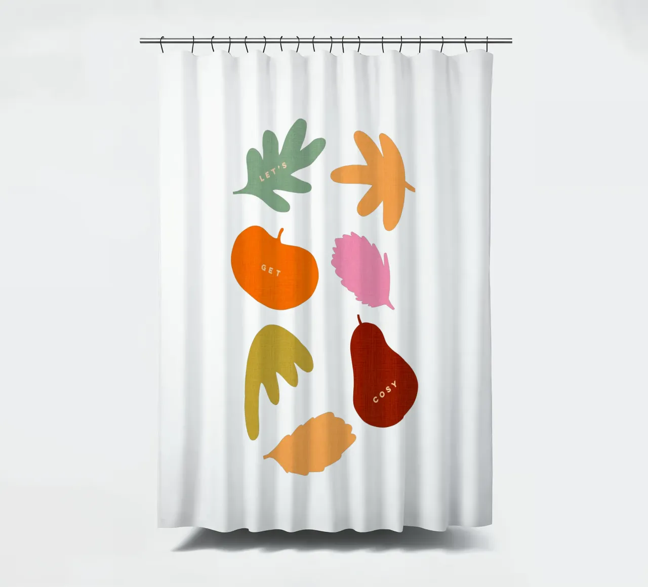 Machen wir es uns gemütlich - Herbstliche Retro-Blätter & Ernte-Icons Duschvorhang von Dominique Vari