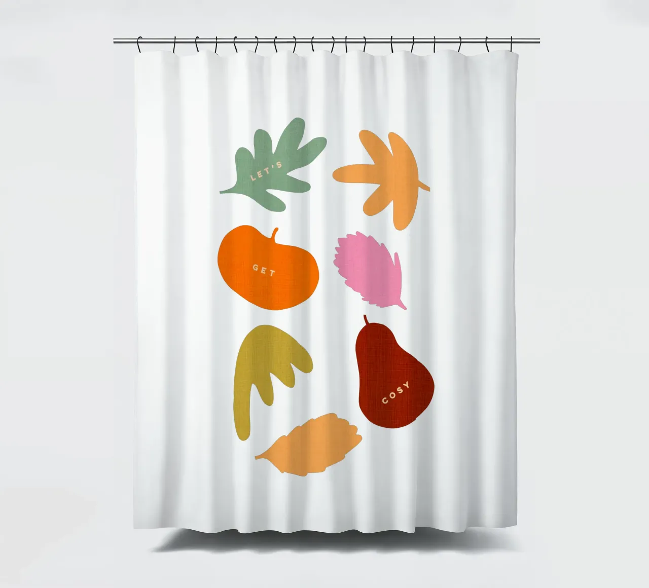 Machen wir es uns gemütlich - Herbstliche Retro-Blätter & Ernte-Icons Duschvorhang von Dominique Vari