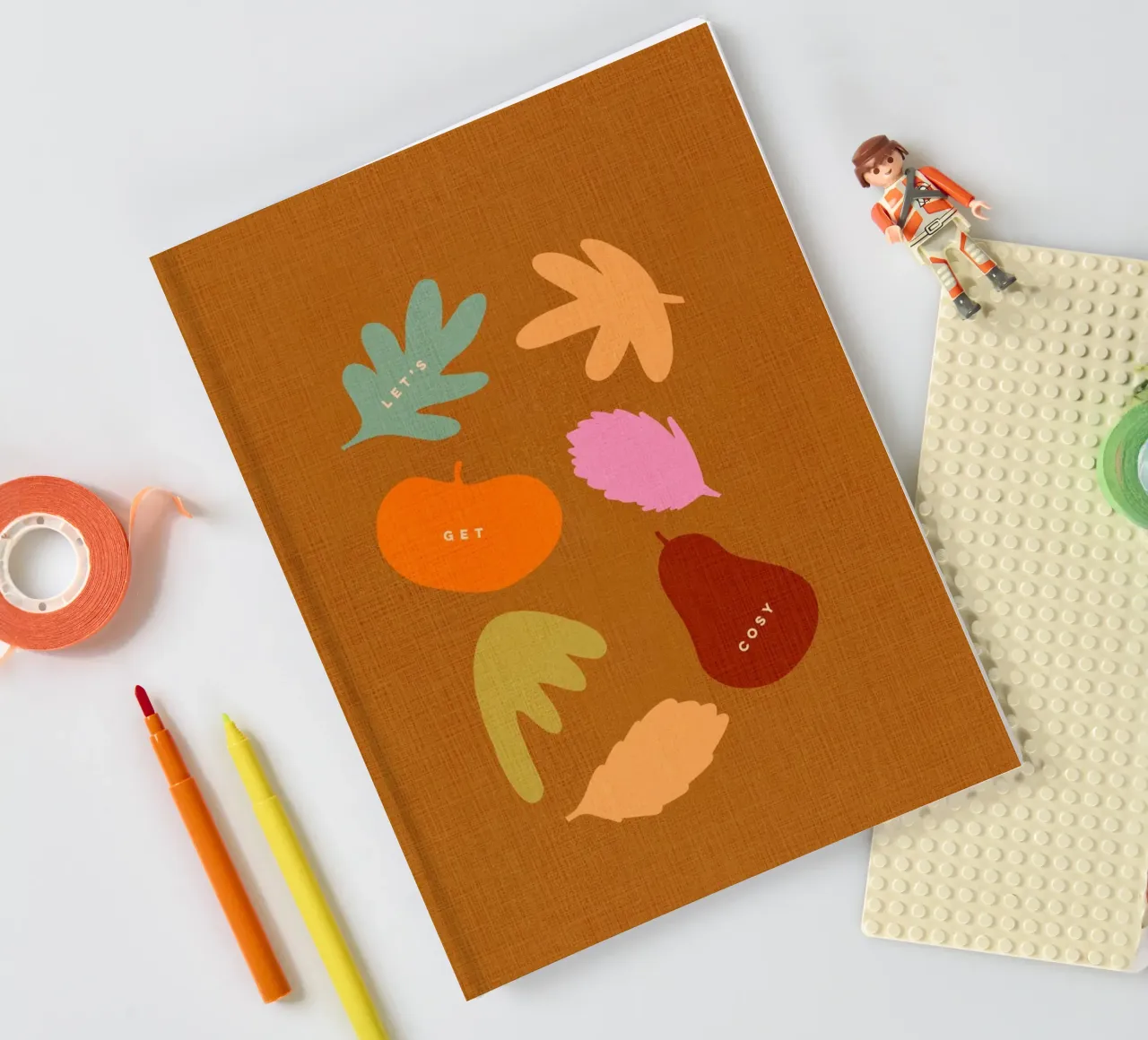 Let’s Get Cosy • Autumnal Retro Leaves & Harvest Icons notebook by Dominique Vari