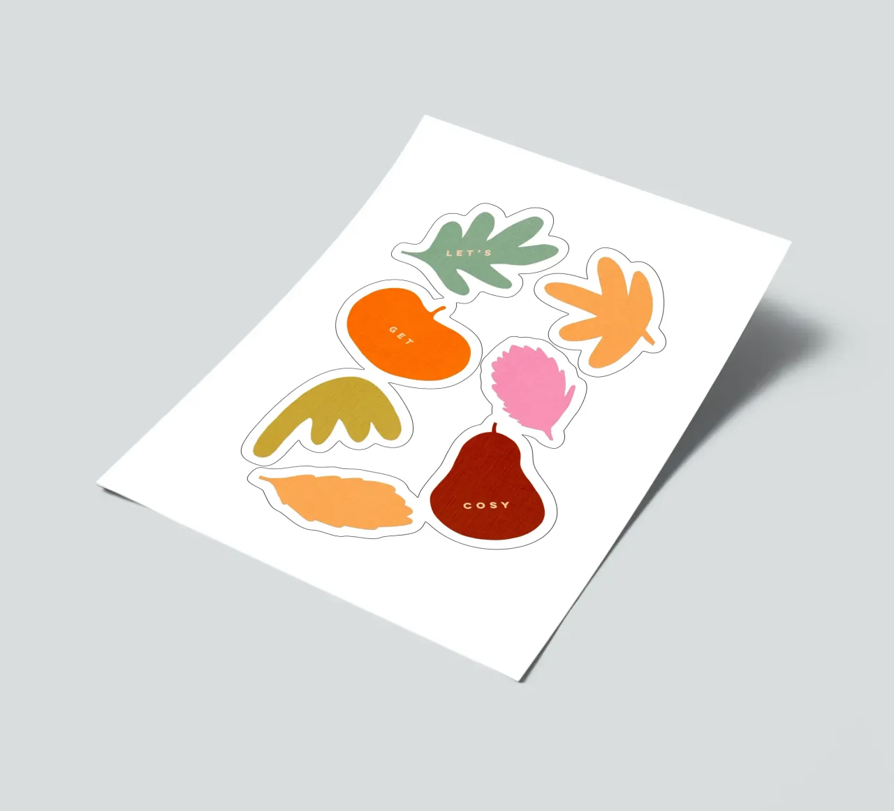 Machen wir es uns gemütlich - Herbstliche Retro-Blätter & Ernte-Icons Stickerbogen von Dominique Vari