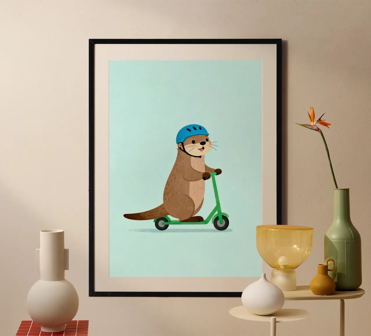 Otter on a Scooter carta hahnemühle da EverLuvv Studio