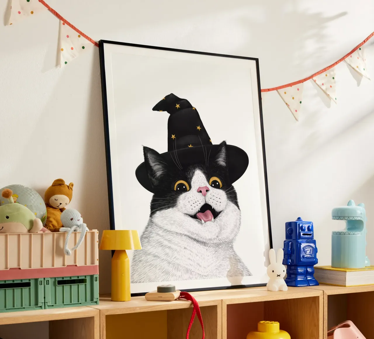 Gatto di Halloween poster con telaio in alluminio da valeriyakorenkova