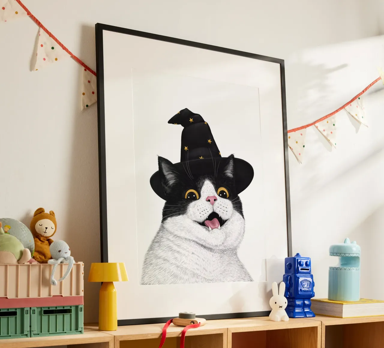 Gatto di Halloween poster con telaio in alluminio da valeriyakorenkova