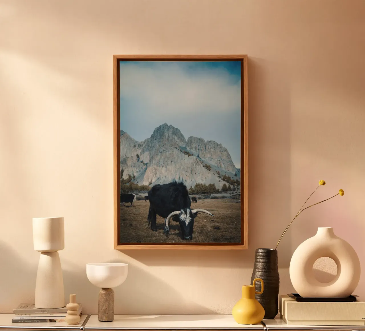 A Majestic Yak Grazing in the Foreground canvas by The Herringstore
