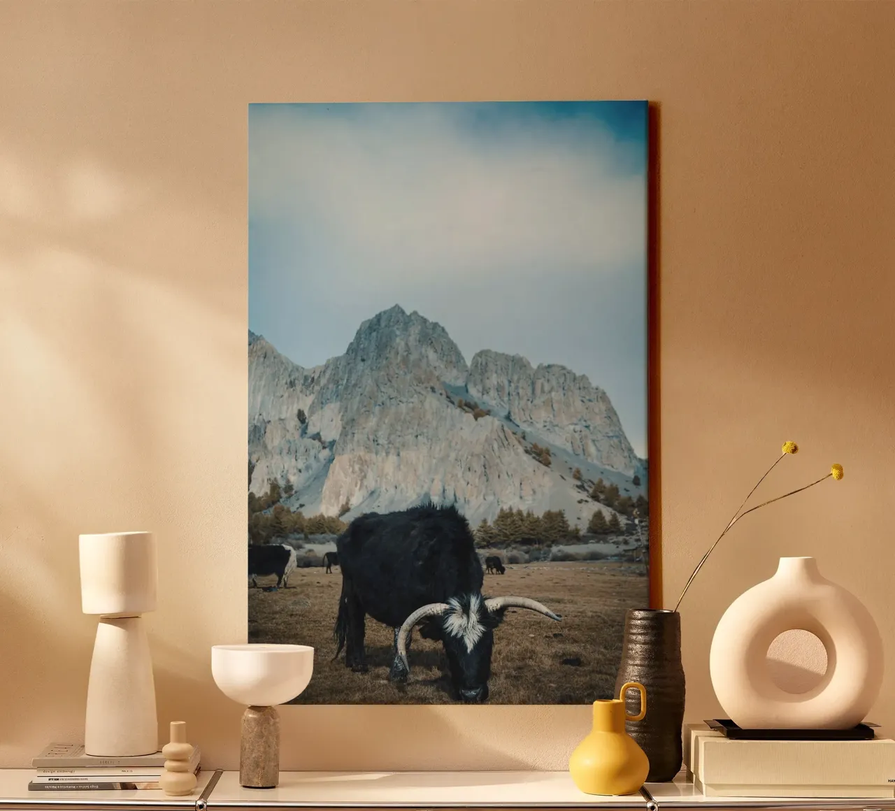 A Majestic Yak Grazing in the Foreground canvas by The Herringstore