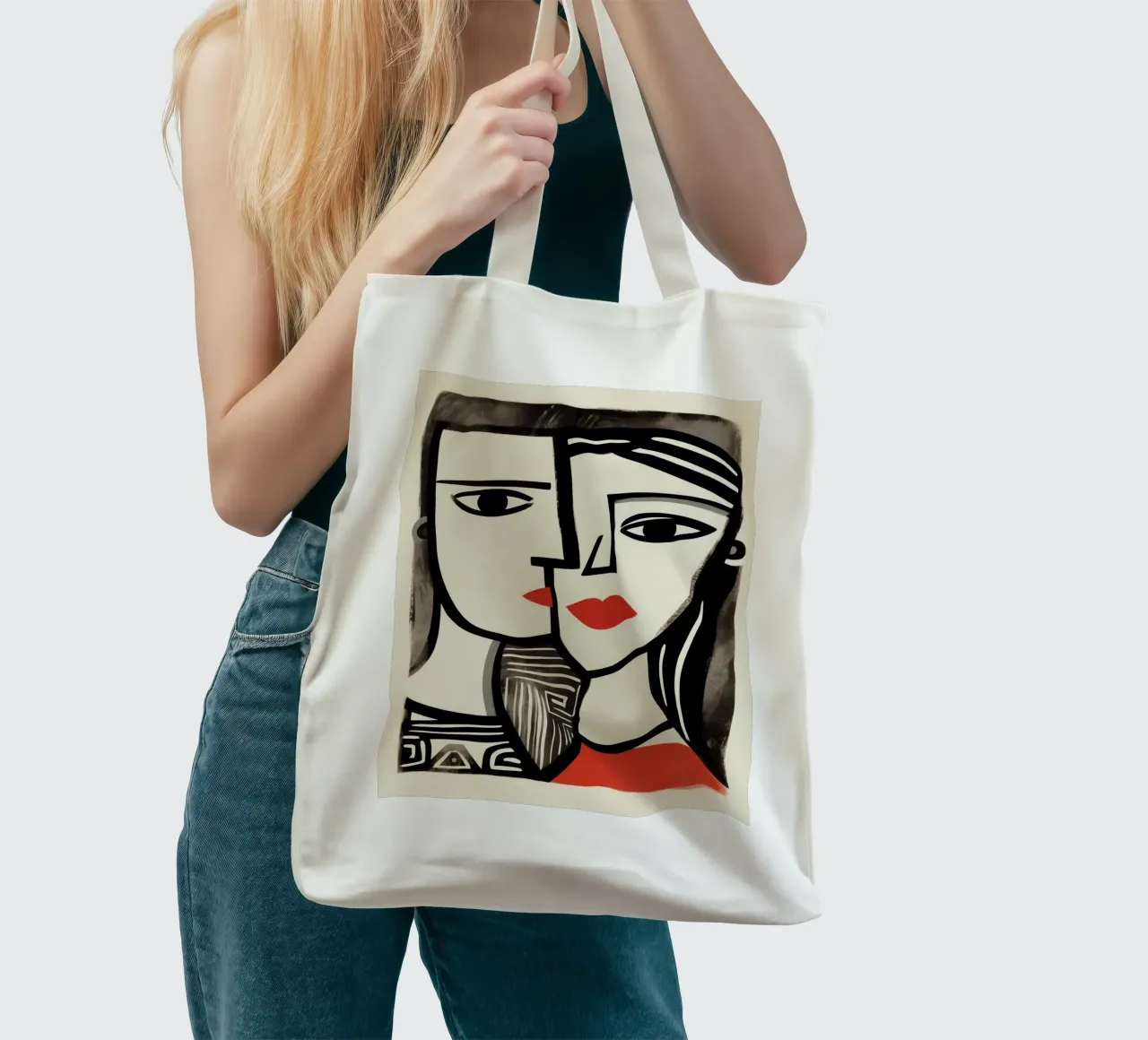 Doppio ritratto cubista | Omaggio a Picasso borsa in juta da Autofocus