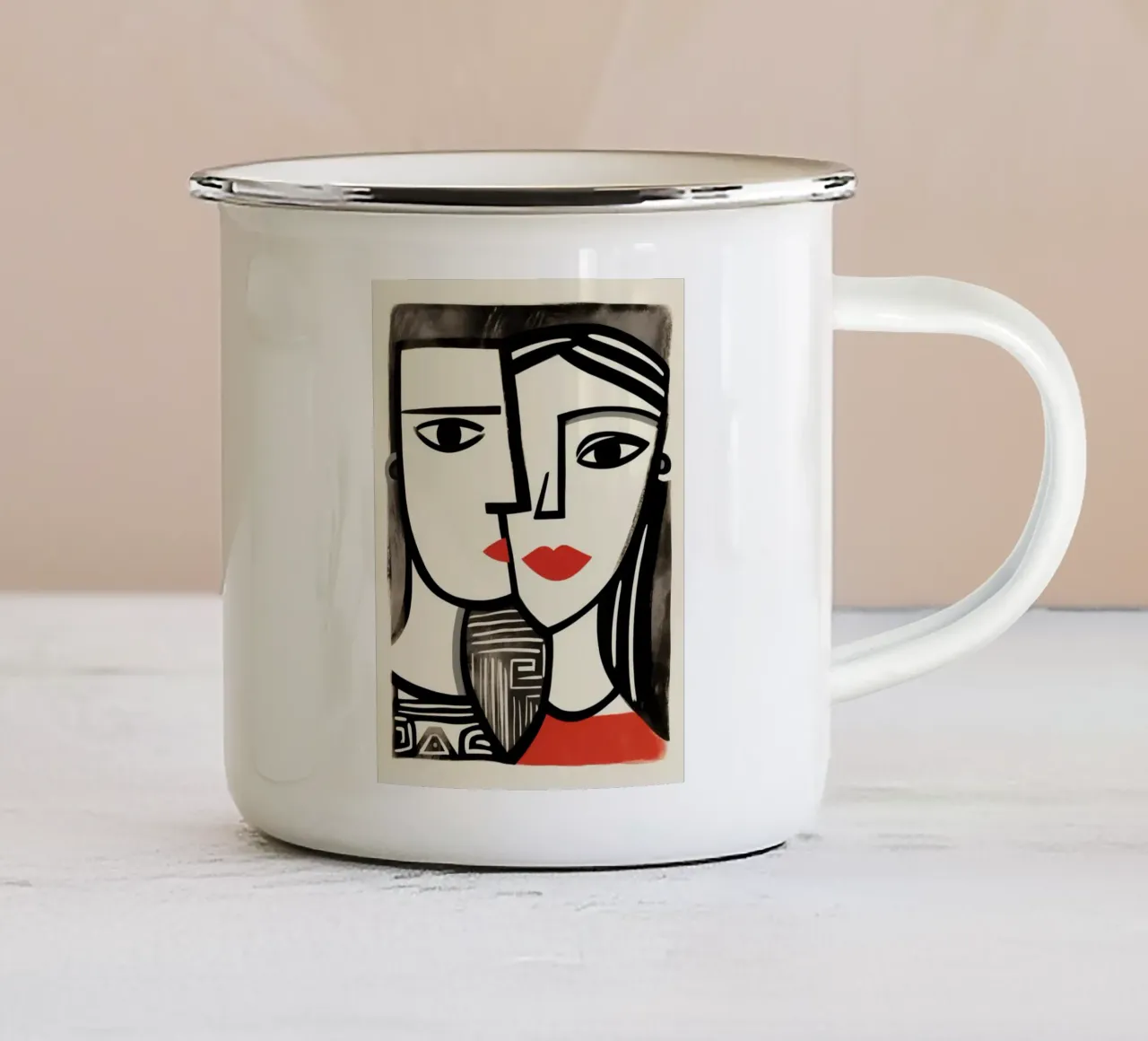 Cubist double portrait | Homage to Picasso enamel mug by Autofocus