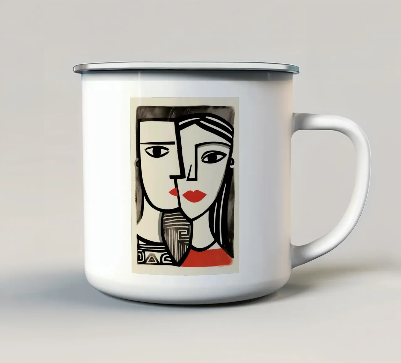 Cubist double portrait | Homage to Picasso enamel mug by Autofocus