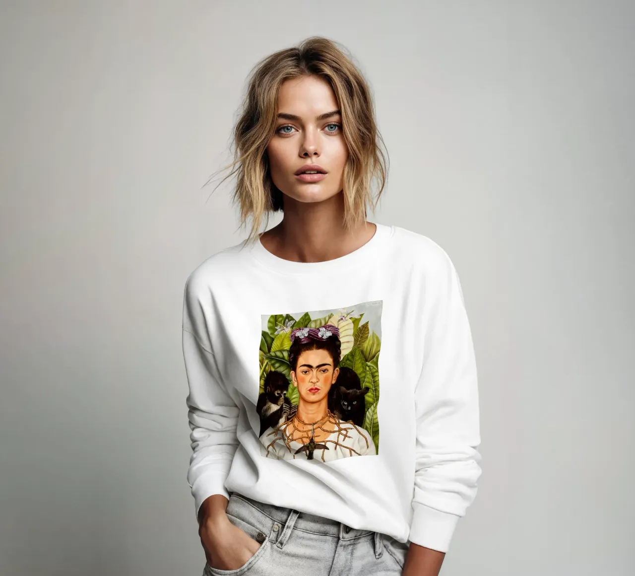 Self-Portrait with Thorn Necklace and Hummingbird by Frida K sudadera de Classic Art Prints