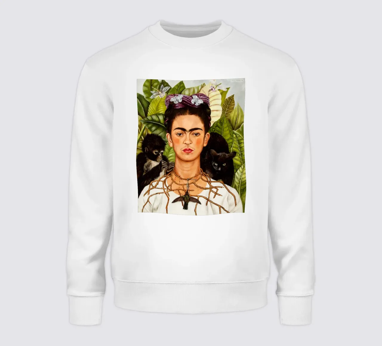 Self-Portrait with Thorn Necklace and Hummingbird by Frida K felpa da Classic Art Prints