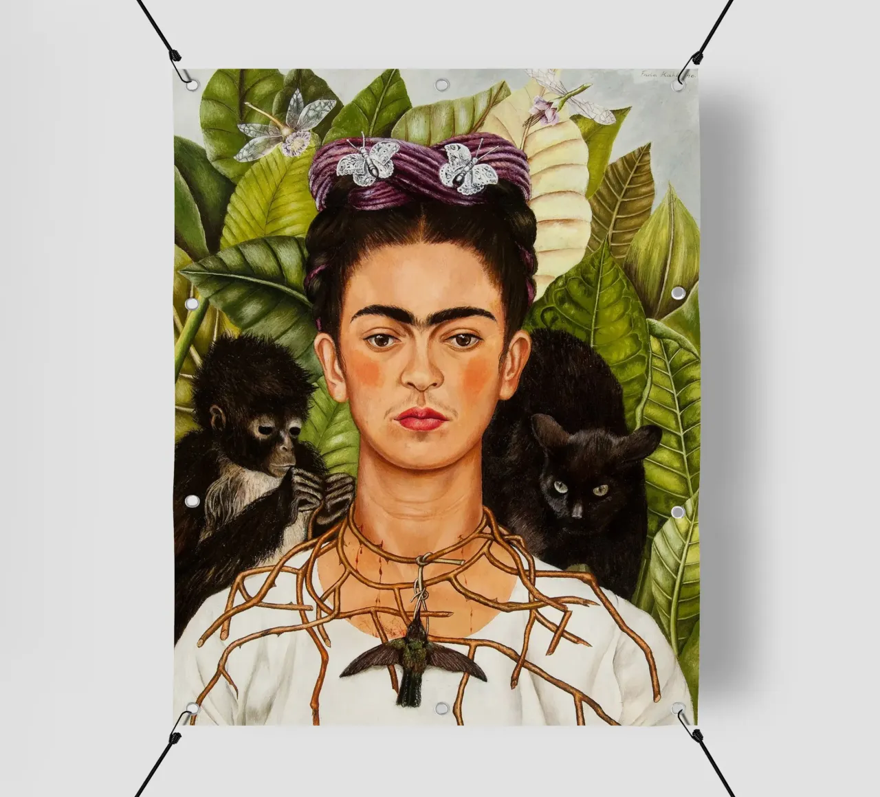 Self-Portrait with Thorn Necklace and Hummingbird by Frida K telo in pvc da Classic Art Prints
