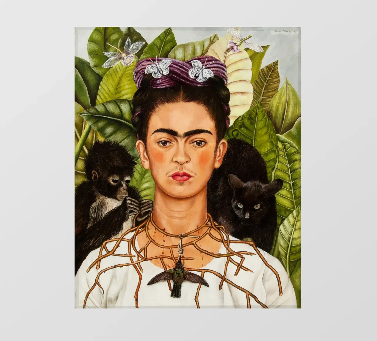 Self-Portrait with Thorn Necklace and Hummingbird by Frida K telo in pvc da Classic Art Prints
