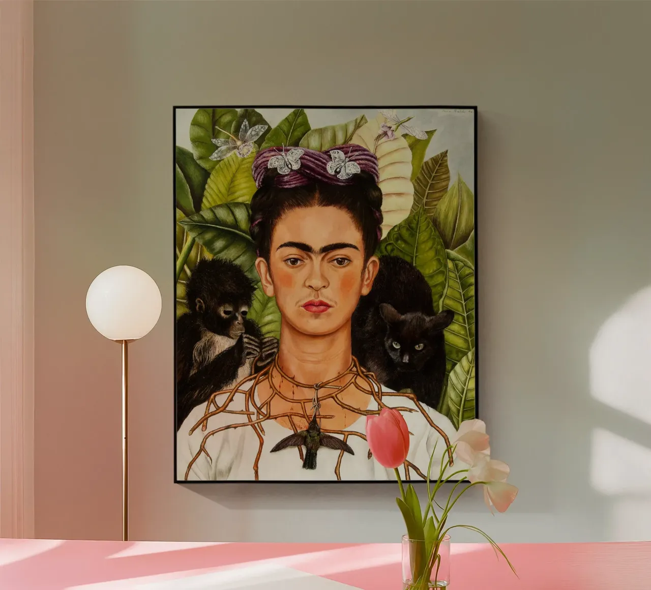 Self-Portrait with Thorn Necklace and Hummingbird by Frida K plexiglass da Classic Art Prints