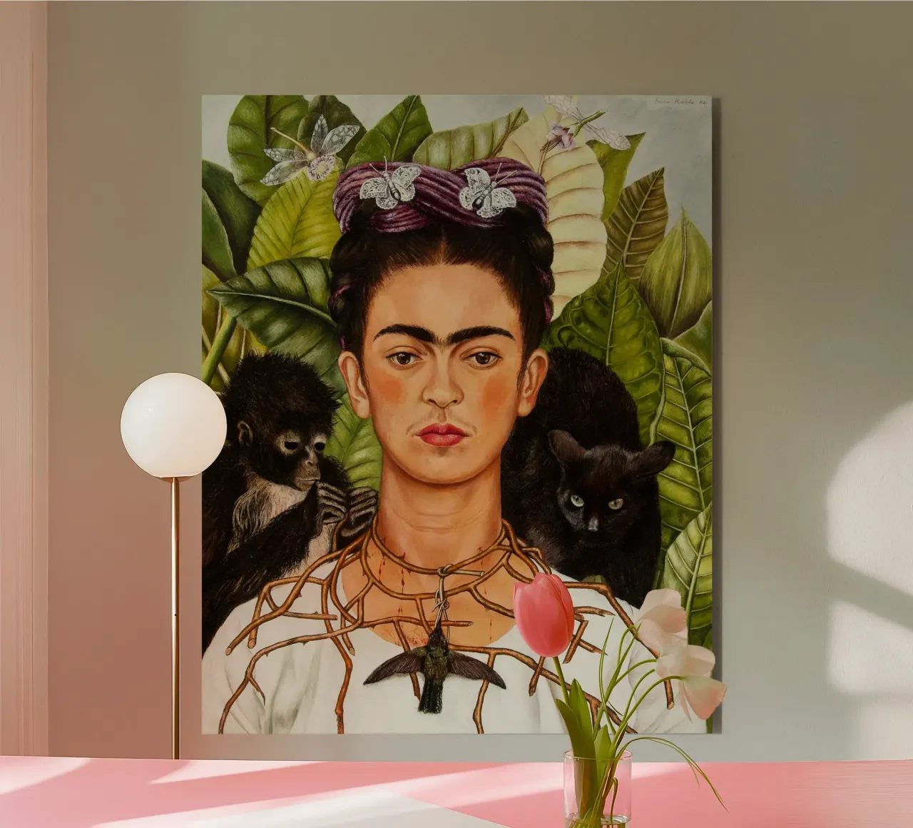 Self-Portrait with Thorn Necklace and Hummingbird by Frida K pannello forex da Classic Art Prints