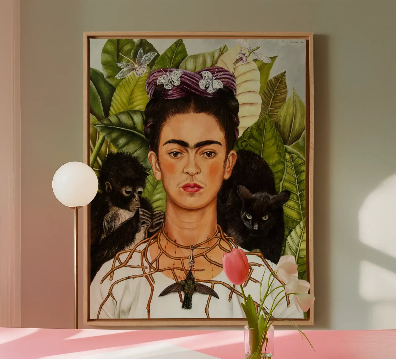 Self-Portrait with Thorn Necklace and Hummingbird by Frida K tela da Classic Art Prints