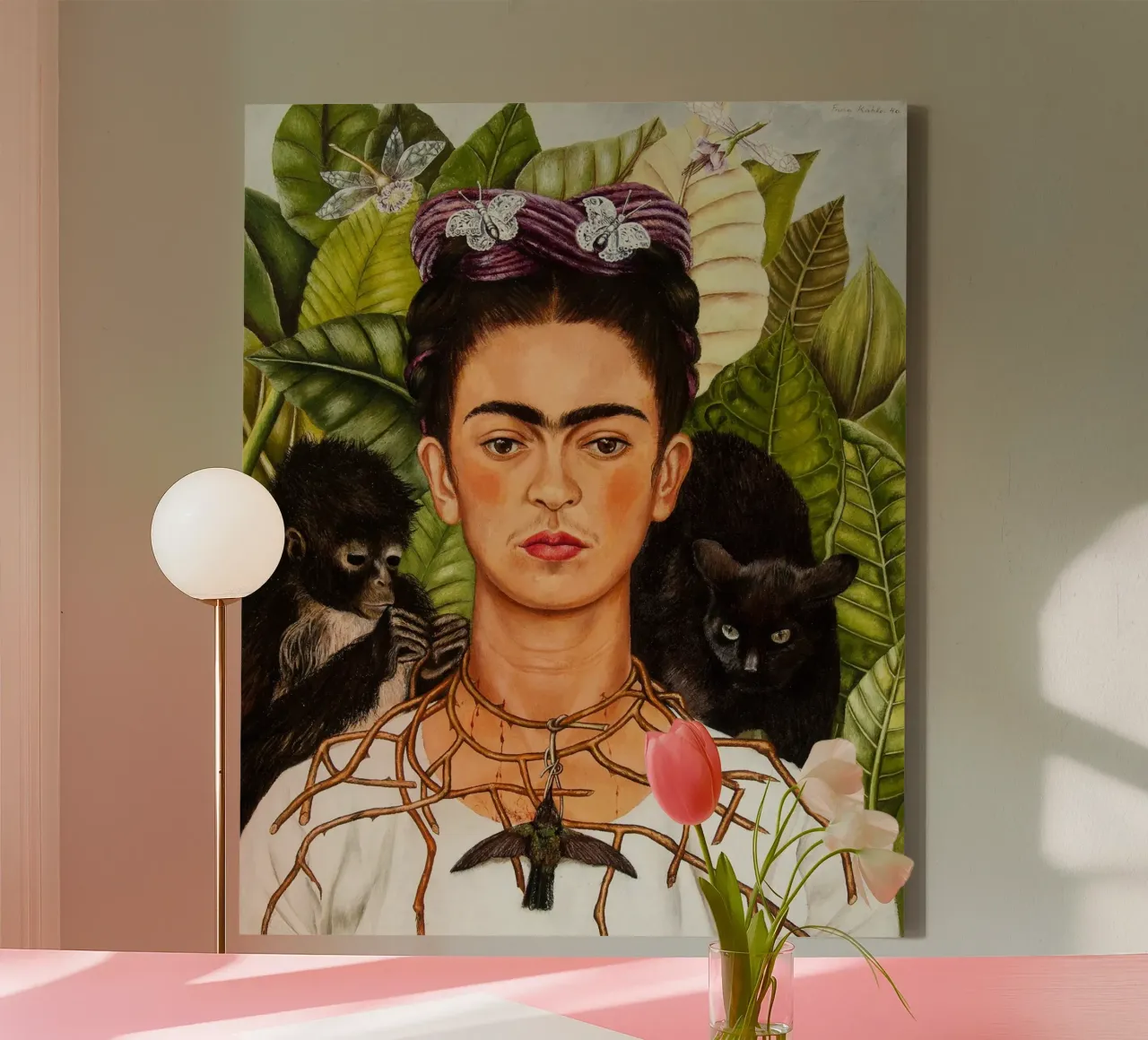 Self-Portrait with Thorn Necklace and Hummingbird by Frida K tela da Classic Art Prints