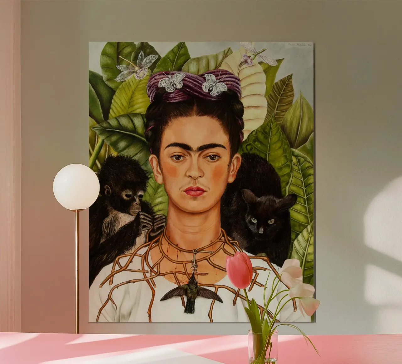 Self-Portrait with Thorn Necklace and Hummingbird by Frida K carta hahnemühle da Classic Art Prints