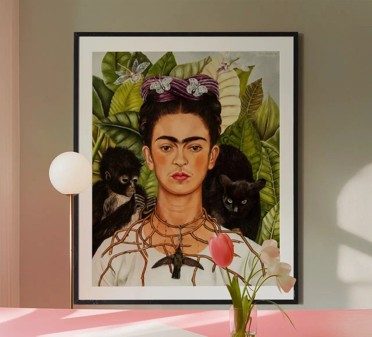 Self-Portrait with Thorn Necklace and Hummingbird by Frida K carta hahnemühle da Classic Art Prints