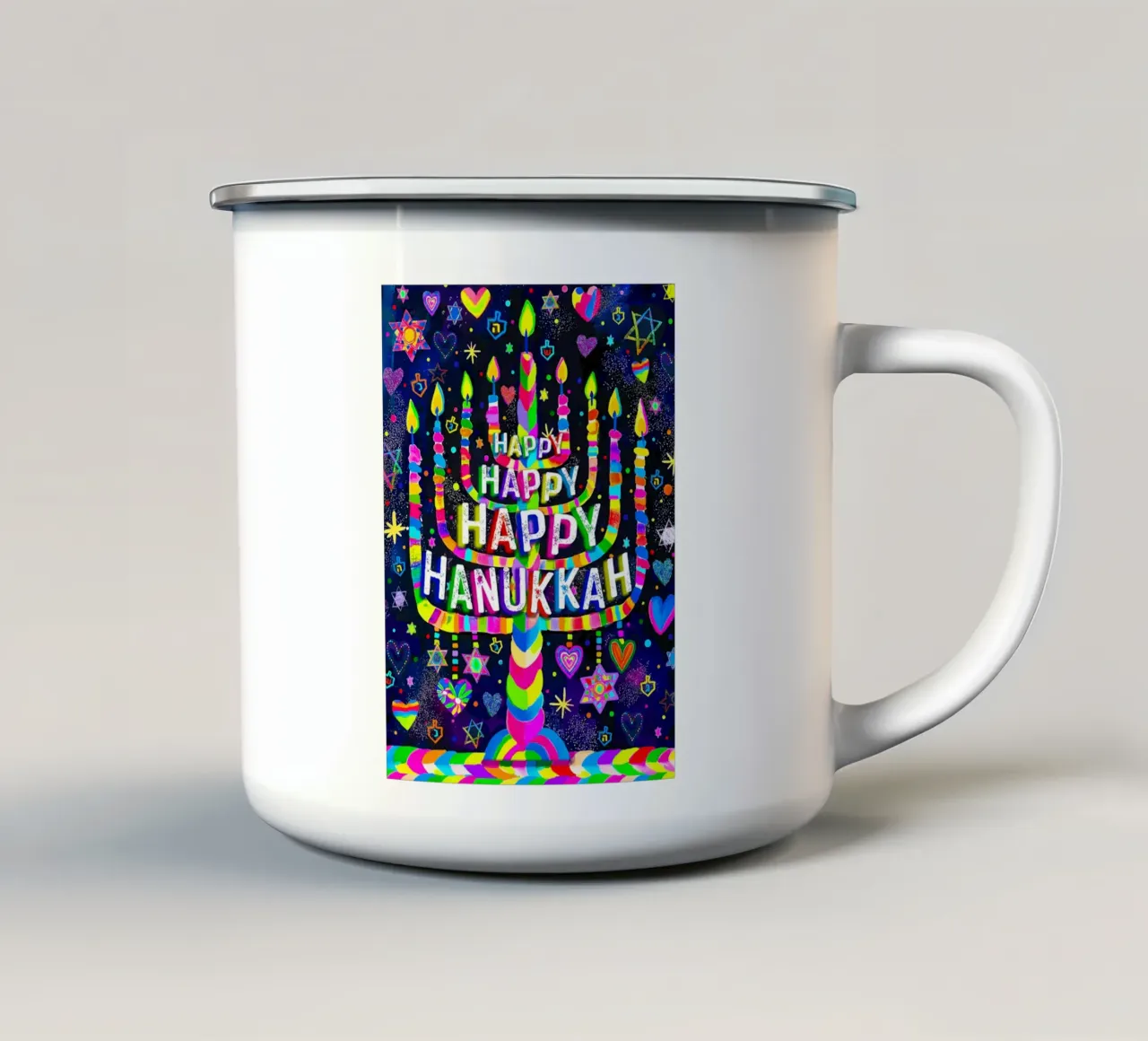 Buon Hanukkah tazza in smalto da Jess Stempel